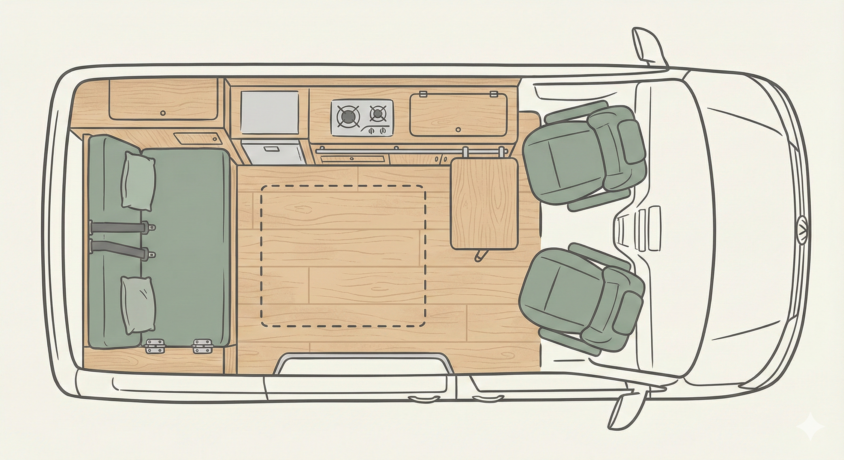 Ford Transit Custom floor plan - day mode
