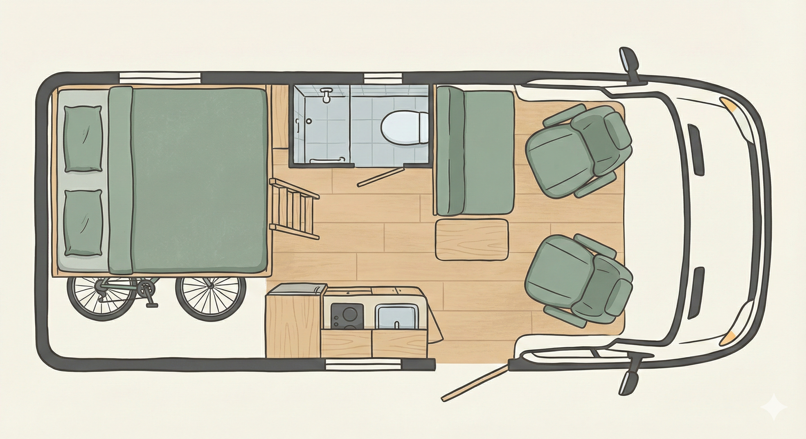 Volkswagen Crafter floor plan - day mode
