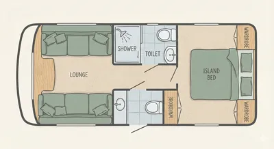 Elddis Crusader floor plan - day mode