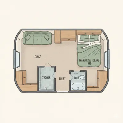 Elddis Crusader Storm floor plan - day mode
