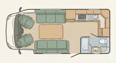 Hymer B544 floor plan - day mode